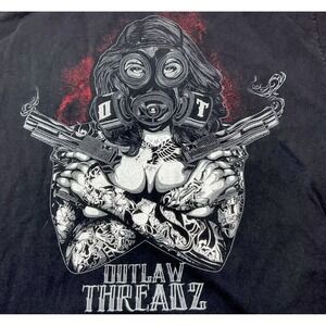 Outlaw Threatz Shirt Graphic Tee Double Sided Crewneck Short Sleeve Men Sz XL